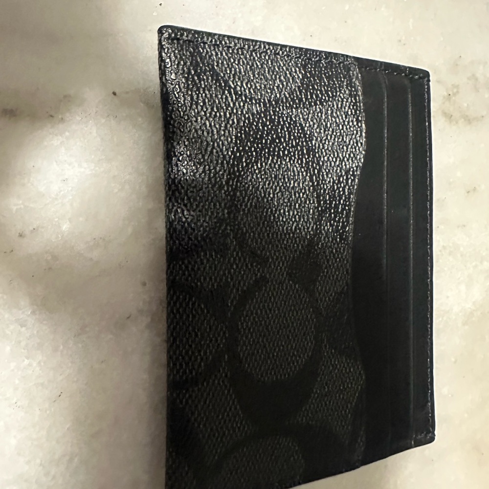 Coach Black Key Card Holder with Textured Leather